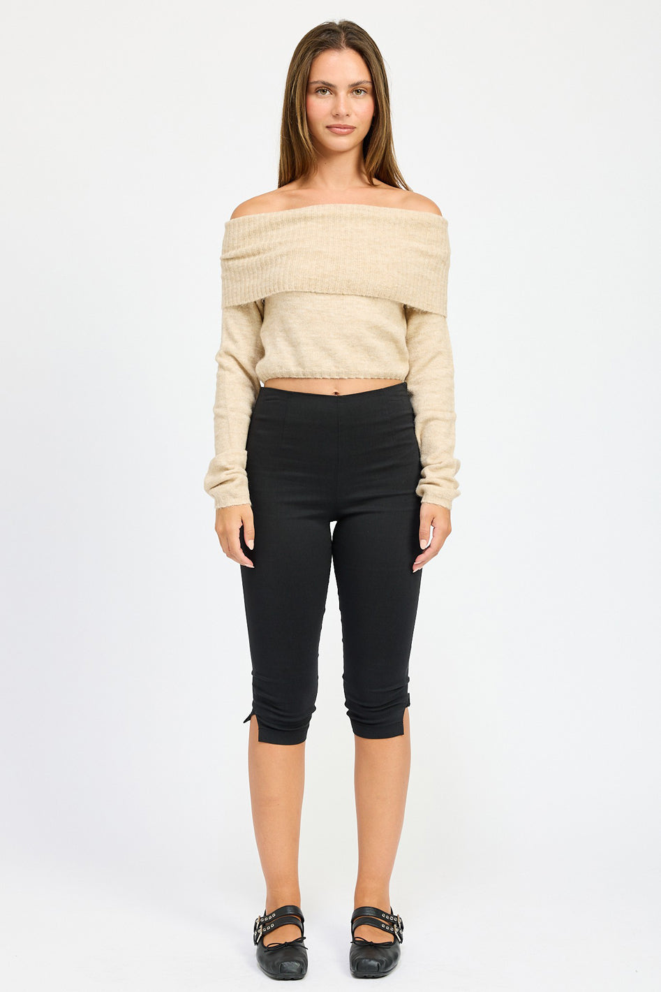 Ophelia Fold Over Off-Shoulder Cropped Sweater - off shoulder, cropped - view 4