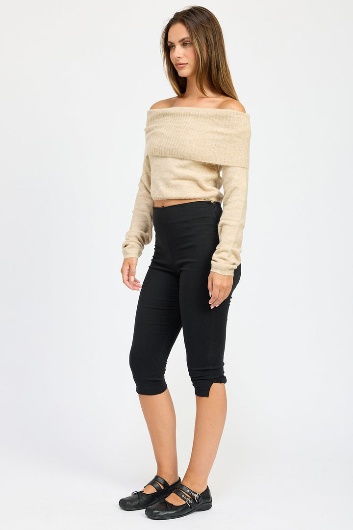 Ophelia Fold Over Off-Shoulder Cropped Sweater - off shoulder, cropped - view 5
