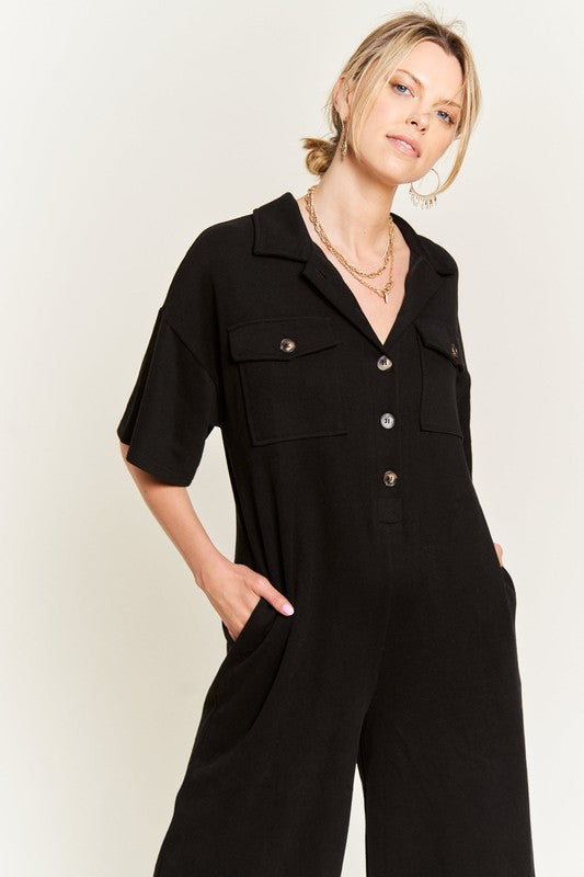 Palazzo Utility Collar Button-Front Jumpsuit - button front, cropped - view 11