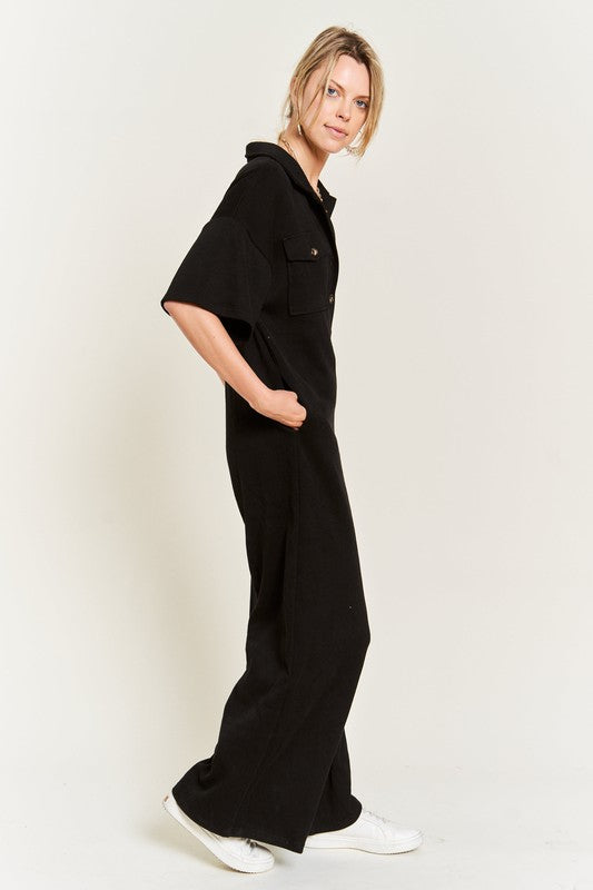 Palazzo Utility Collar Button-Front Jumpsuit - button front, cropped - view 14