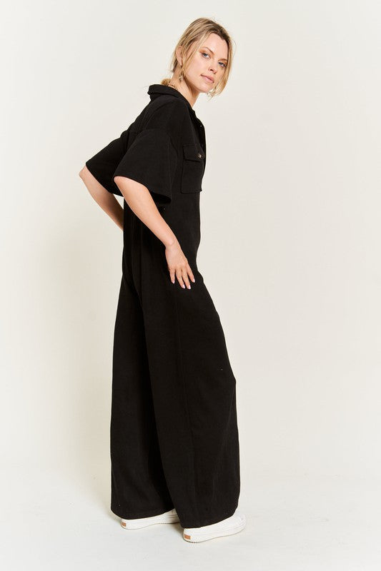 Palazzo Utility Collar Button-Front Jumpsuit - button front, cropped - view 15