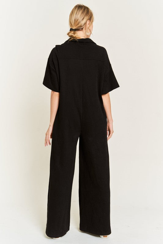 Palazzo Utility Collar Button-Front Jumpsuit - button front, cropped - view 16