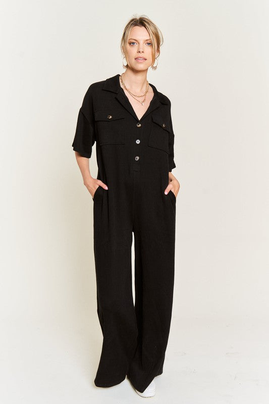 Palazzo Utility Collar Button-Front Jumpsuit - button front, cropped - view 17