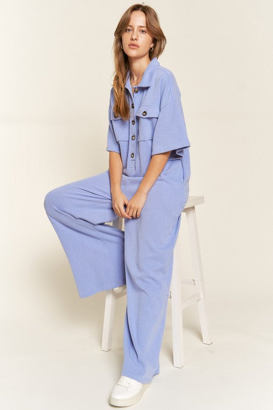 Palazzo Utility Collar Button-Front Jumpsuit - button front, cropped - alternate view