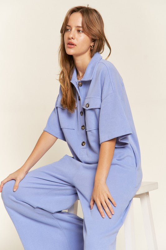 Palazzo Utility Collar Button-Front Jumpsuit - button front, cropped - view 4