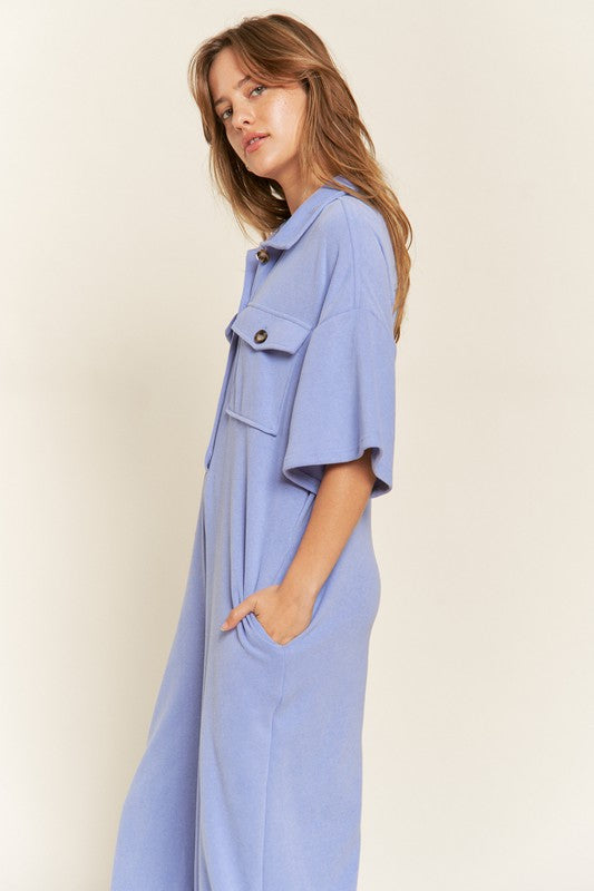 Palazzo Utility Collar Button-Front Jumpsuit - button front, cropped - view 5