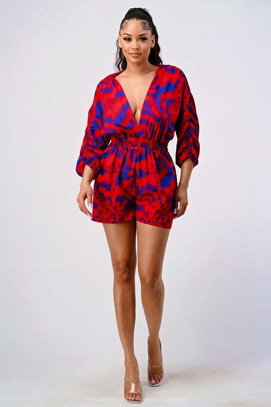 Passionate Plunge V-Neck Long Sleeve Romper in multi - v neck, mini - alternate view