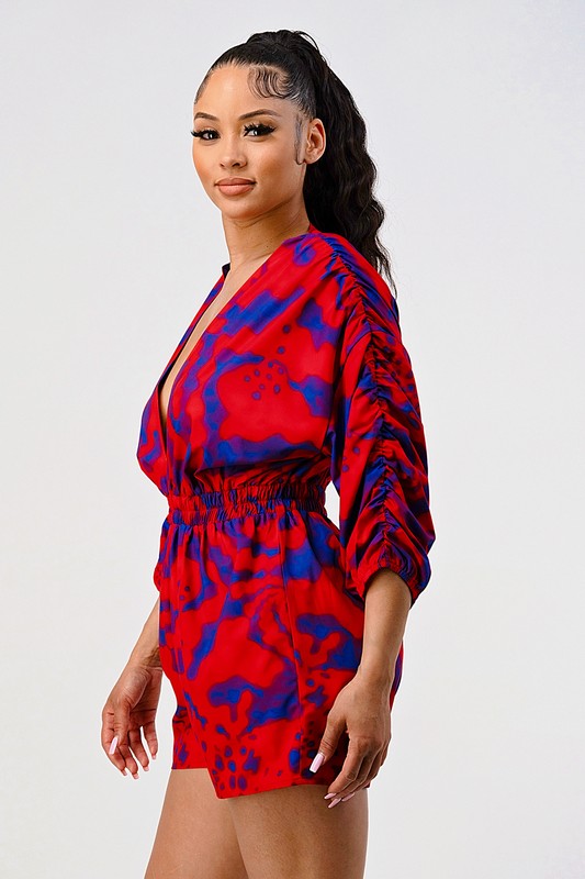 Passionate Plunge V-Neck Long Sleeve Romper in multi - v neck, mini - view 5