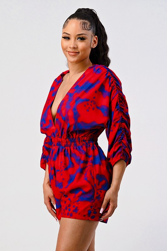 Passionate Plunge V-Neck Long Sleeve Romper in multi - v neck, mini - view 6