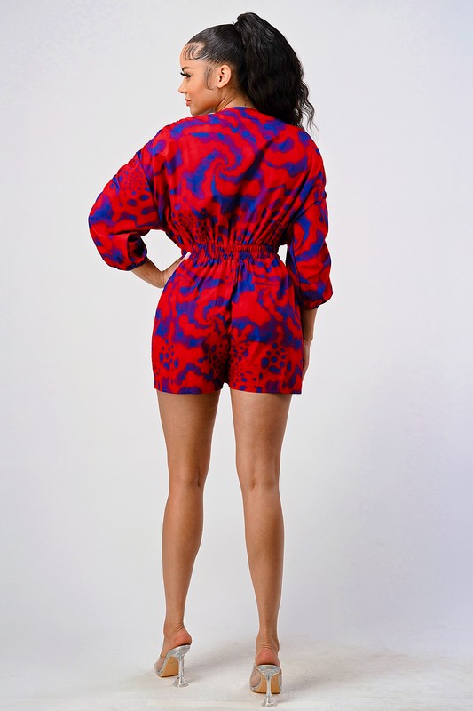 Passionate Plunge V-Neck Long Sleeve Romper in multi - v neck, mini - view 7