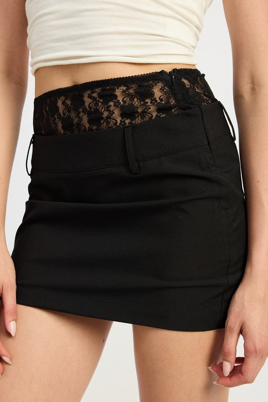 Peekaboo Lace Trim Mini Skirt in BLACK - oversized, mini - alternate view