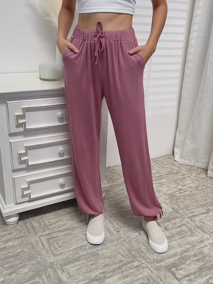 Soft rayon drawstring jogger pants with side pockets