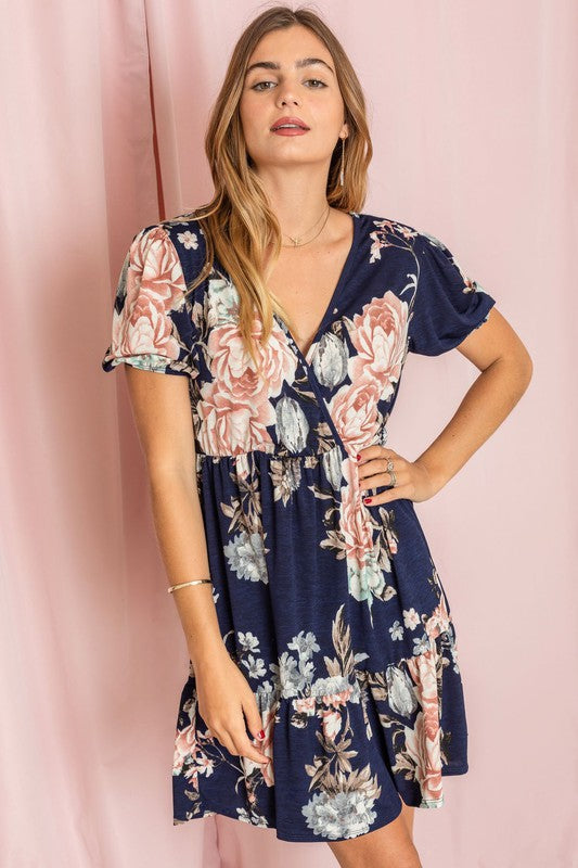 Primrose Garden Surplice Tiered Midi Dress - v neck, cropped - alternate view
