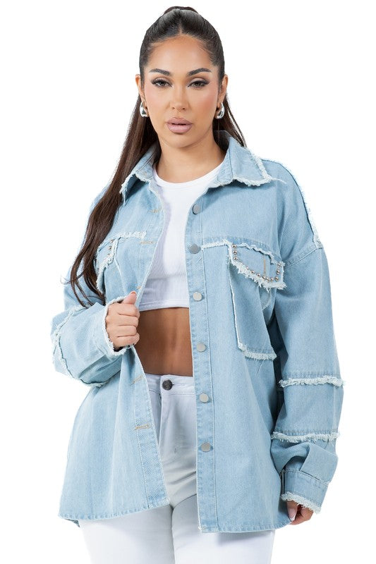 Ravello Oversized Frayed Denim Shirt in LIGHT BLUE - oversized, maxi - alternate view