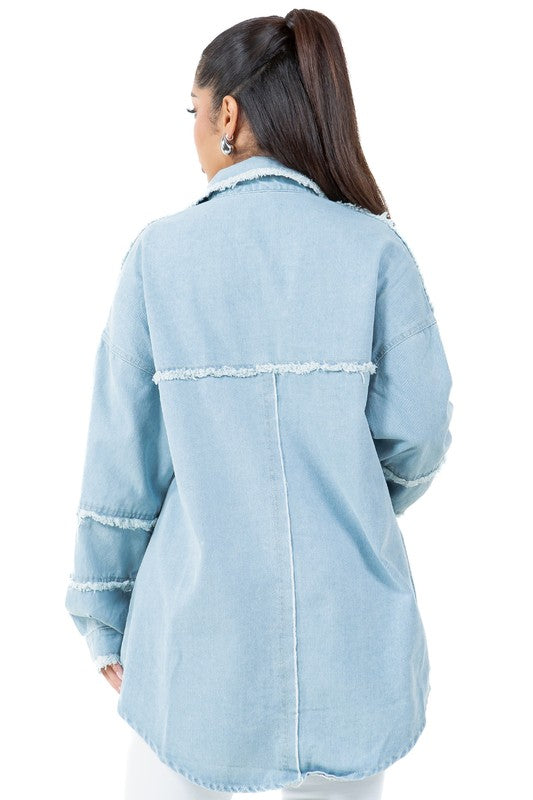 Ravello Oversized Frayed Denim Shirt in LIGHT BLUE - oversized, maxi - view 5