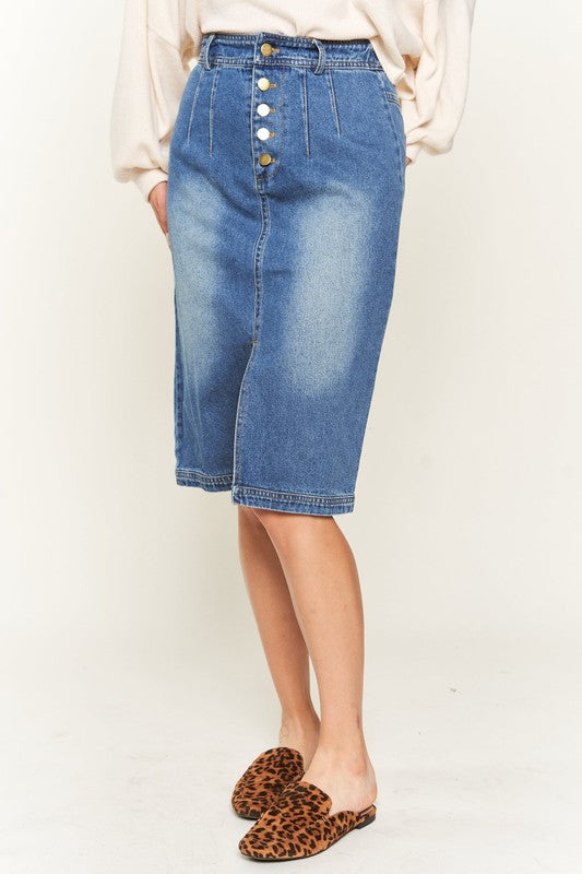 Riviera Button-Front Midi Denim Skirt in DENIM - button front, oversized - view 5