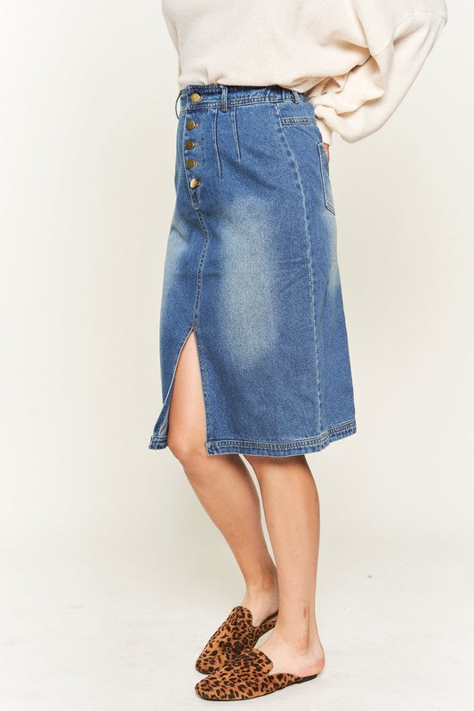 Riviera Button-Front Midi Denim Skirt in DENIM - button front, oversized - view 6