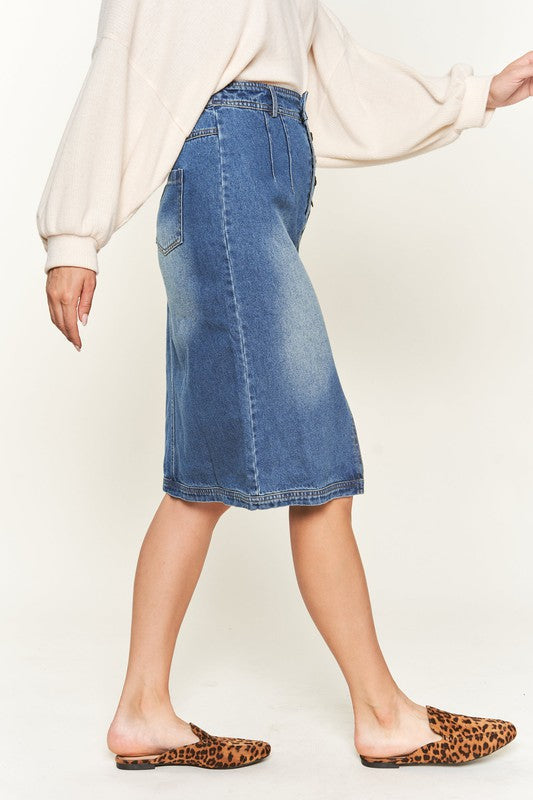 Riviera Button-Front Midi Denim Skirt in DENIM - button front, oversized - view 7