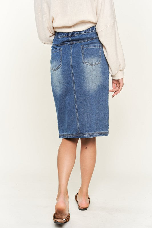 Riviera Button-Front Midi Denim Skirt in DENIM - button front, oversized - view 8