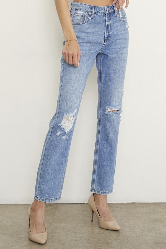 Riviera High Rise Distressed Girlfriend Jeans in MEDIUM - oversized, cropped - view 6