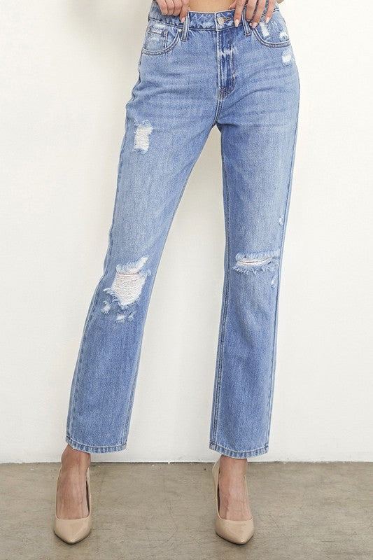 Riviera High Rise Distressed Girlfriend Jeans in MEDIUM - oversized, cropped - view 7