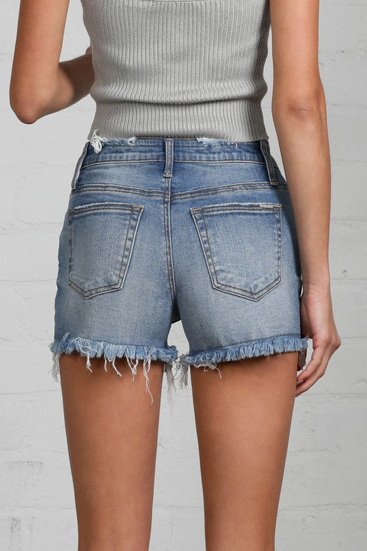 Riviera Premium Mid-Rise Distressed Denim Shorts in LIGHT - oversized, cropped - alternate view