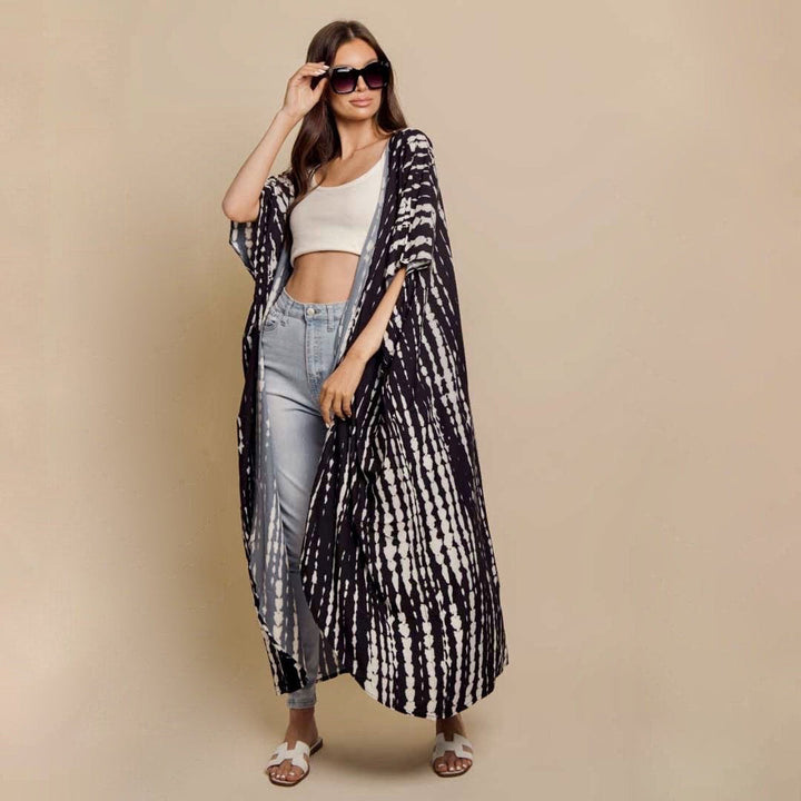 Riviera Printed Kimono Cover-Up With Waist Belt in BlackandWhite - slim fit, oversized - view 6