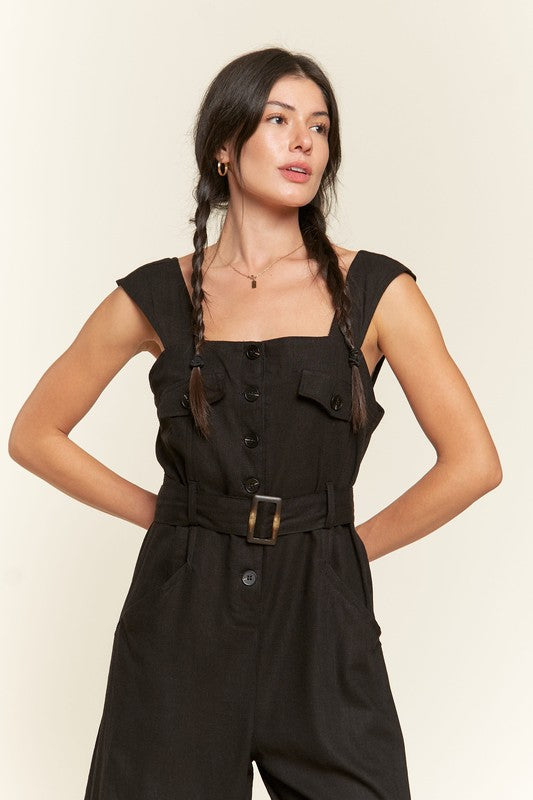 Riviera Square Neck Button-Down Jumpsuit - button front, wide leg - color options