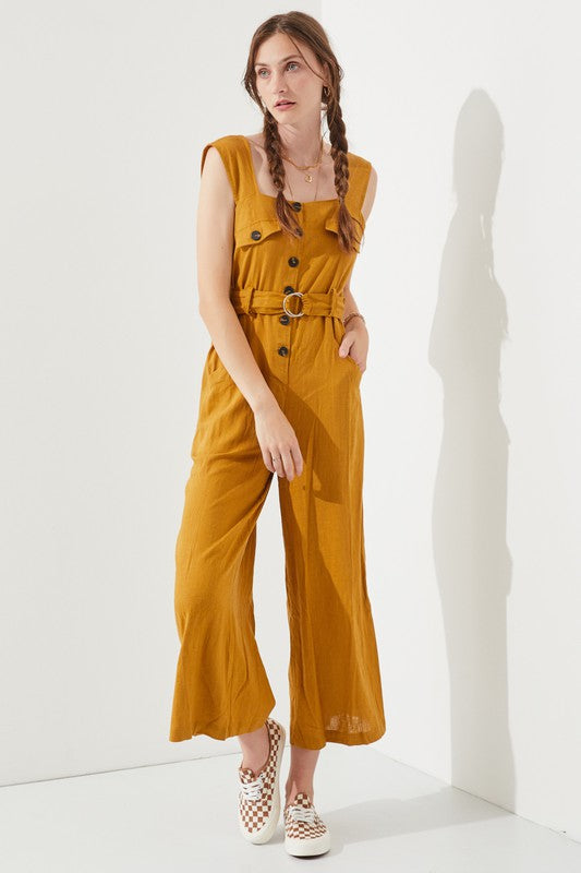 Riviera Square Neck Button-Down Jumpsuit - button front, wide leg - alternate view