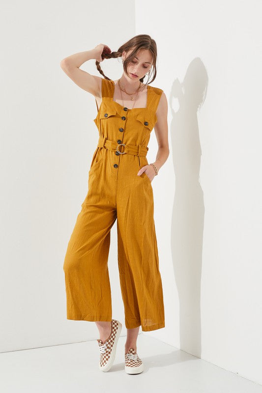 Riviera Square Neck Button-Down Jumpsuit - button front, wide leg - view 4