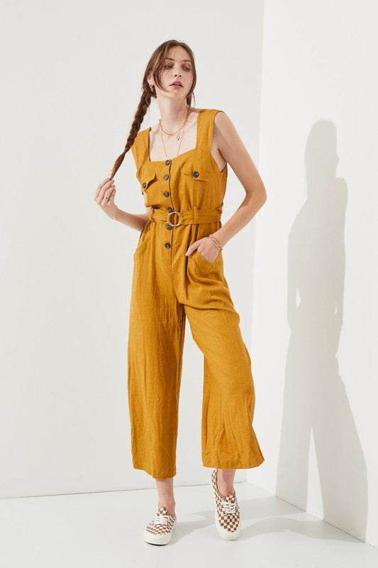 Riviera Square Neck Button-Down Jumpsuit - button front, wide leg - view 5