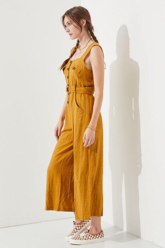 Riviera Square Neck Button-Down Jumpsuit - button front, wide leg - view 6