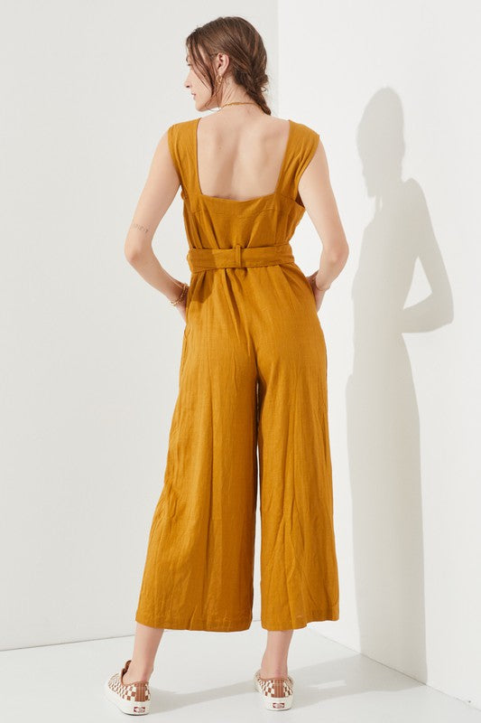 Riviera Square Neck Button-Down Jumpsuit - button front, wide leg - view 7