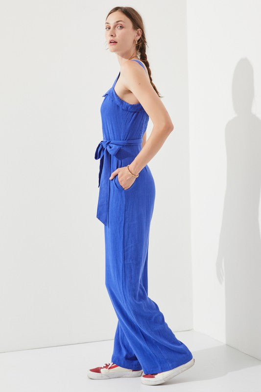 Riviera Square Neck Button-Down Linen Blend Jumpsuit - button front, relaxed fit - view 6