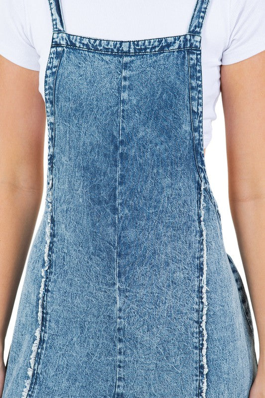 Riviera Wide-Leg Denim Jumpsuit With Adjustable Straps in BLUE - cropped, wide leg - view 6