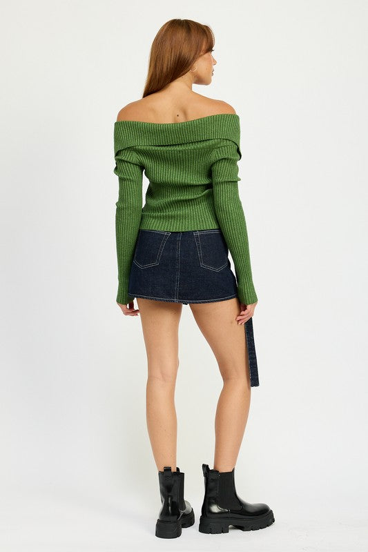 Riviera Wrapped Mini Denim Skirt in DARK DENIM - off shoulder, mini - view 6