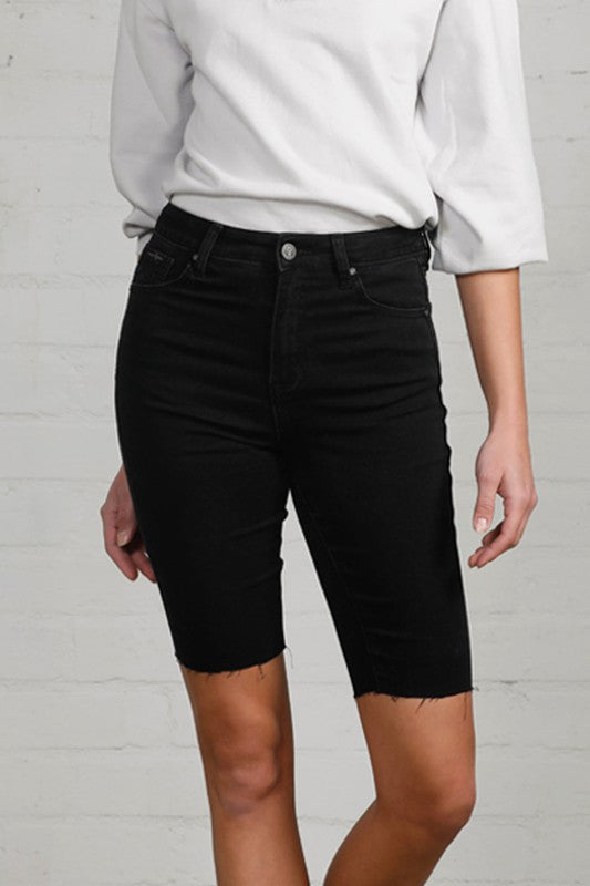 Rivington High Rise Raw Hem Biker Shorts in BLACK - oversized, denim - alternate view