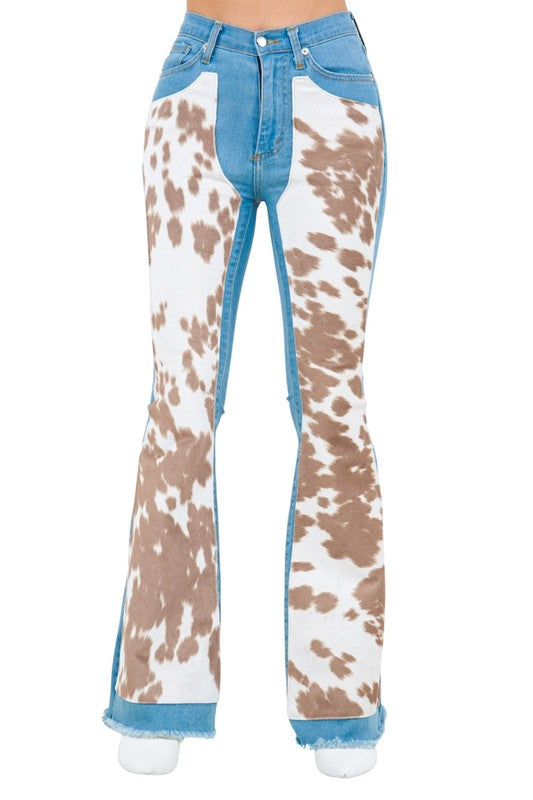 Rodeo Bell Bottom Stretch Denim Jeans - Western 32" Inseam in Light Blue - oversized, cropped - front view