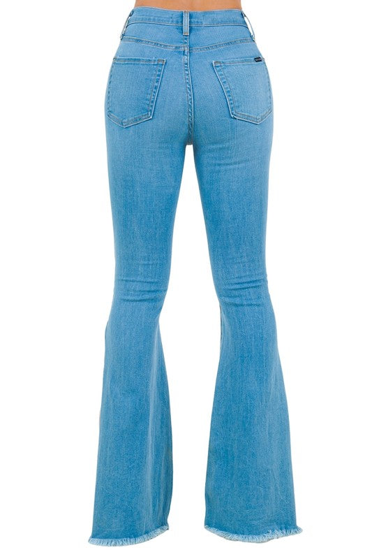 Rodeo Bell Bottom Stretch Denim Jeans - Western 32" Inseam in Light Blue - oversized, cropped - detail view