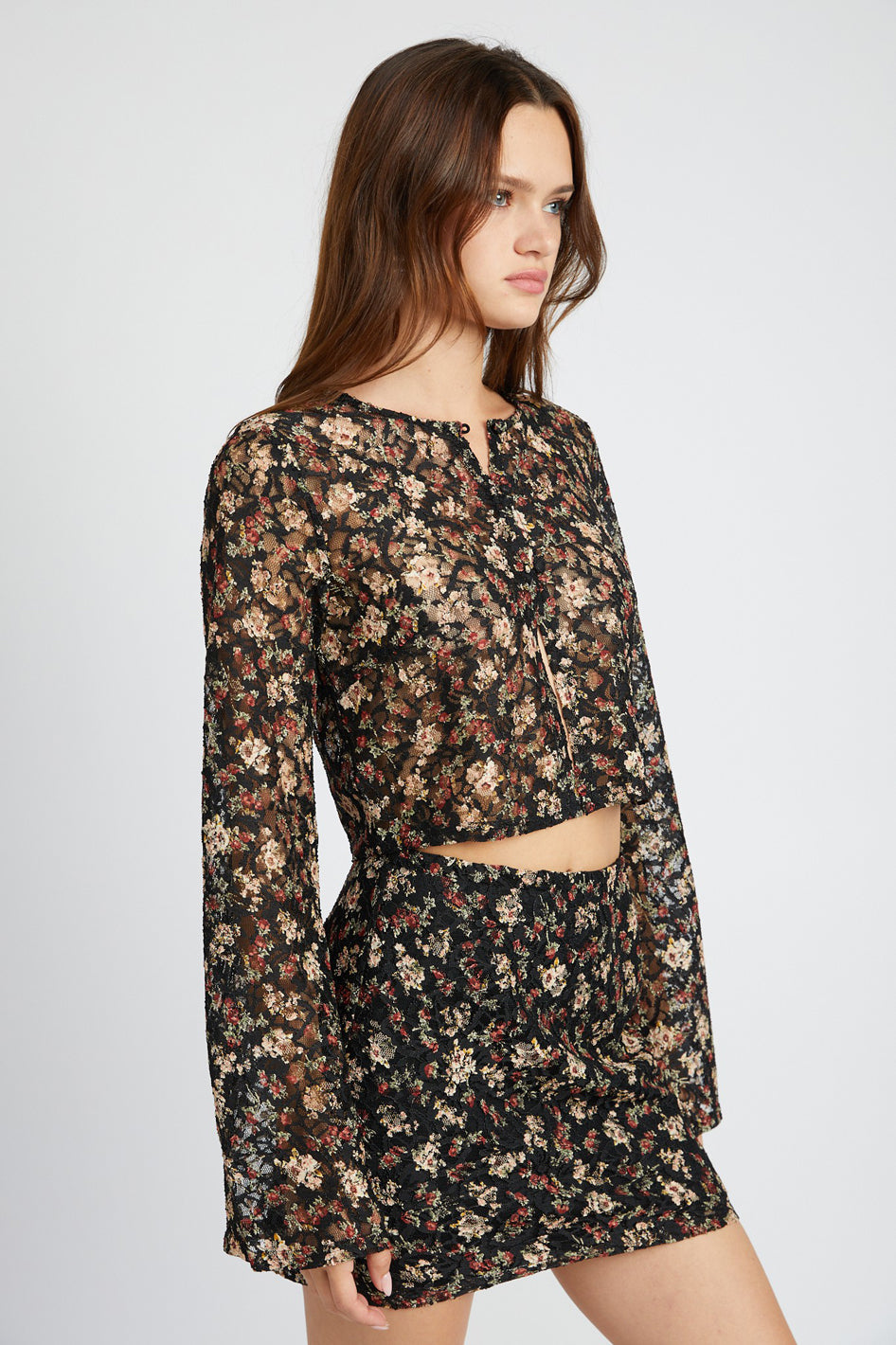Rosemont Bell Sleeve Cropped Top in BLACK FLORAL - cropped, mini - view 4