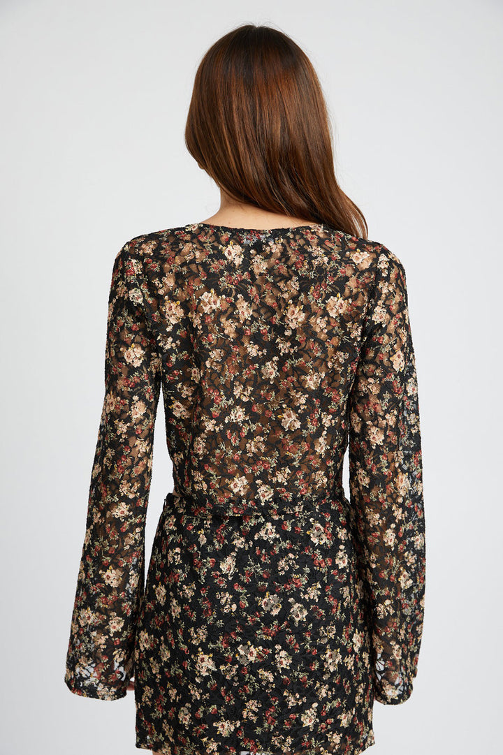 Rosemont Bell Sleeve Cropped Top in BLACK FLORAL - cropped, mini - view 5