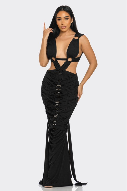 Sahara Mystique Pleated Evening Gown - maxi, mini - alternate view