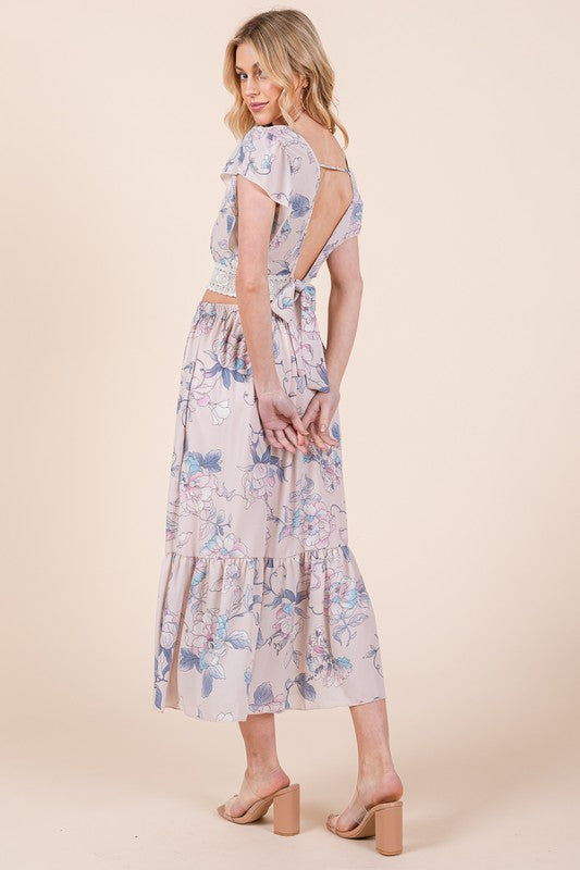 Santorini Ruffle Hem Floral Maxi Skirt in Lt. Pink - maxi, mini - detail view