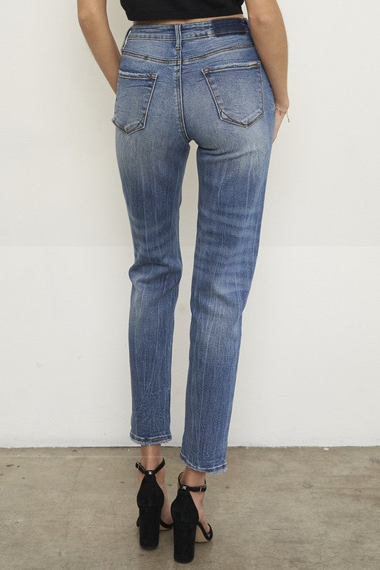 Savannah High Rise Girlfriend Jeans With Distressed Detail in DARK - slim fit, oversized - view 9