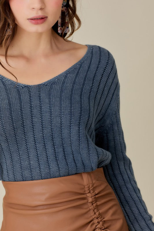 Serene V-Neck Ribbed Crop Sweater - v neck, relaxed fit - view 10