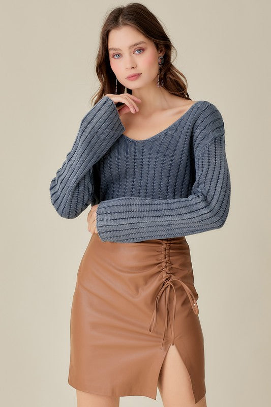 Serene V-Neck Ribbed Crop Sweater - v neck, relaxed fit - view 16
