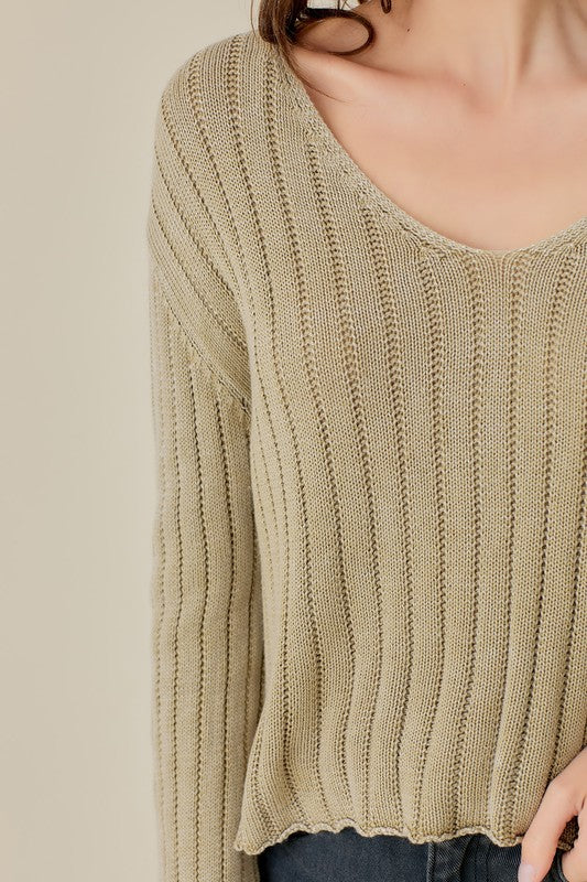 Serene V-Neck Ribbed Crop Sweater - v neck, relaxed fit - view 19