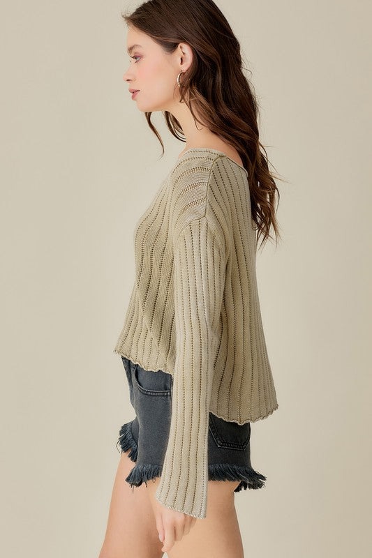 Serene V-Neck Ribbed Crop Sweater - v neck, relaxed fit - alternate view