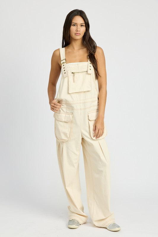Skylar Oversized Utility Cargo Overalls in DUSTY BLUE - relaxed fit, oversized - front view