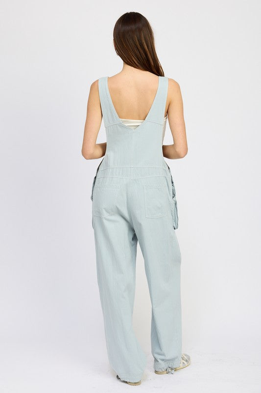Skylar Oversized Utility Cargo Overalls in DUSTY BLUE - relaxed fit, oversized - view 11